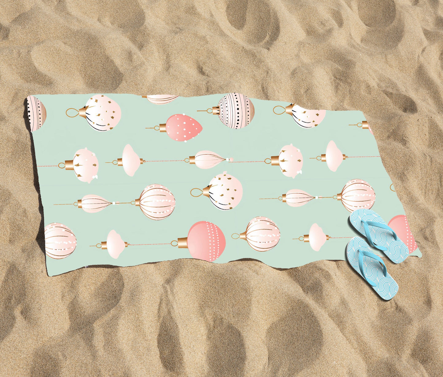 Christmas Decorations Pink And Green Beach Towel
