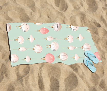 Christmas Decorations Pink And Green Beach Towel