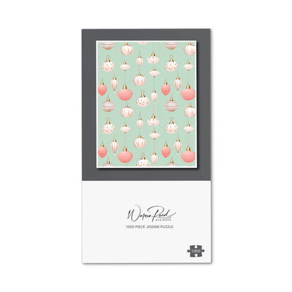 Christmas Decorations Pink And Green Jigsaw Puzzle