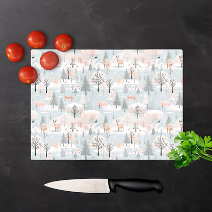 Whimsical Christmas Winter Wonderland Glass Chopping Board