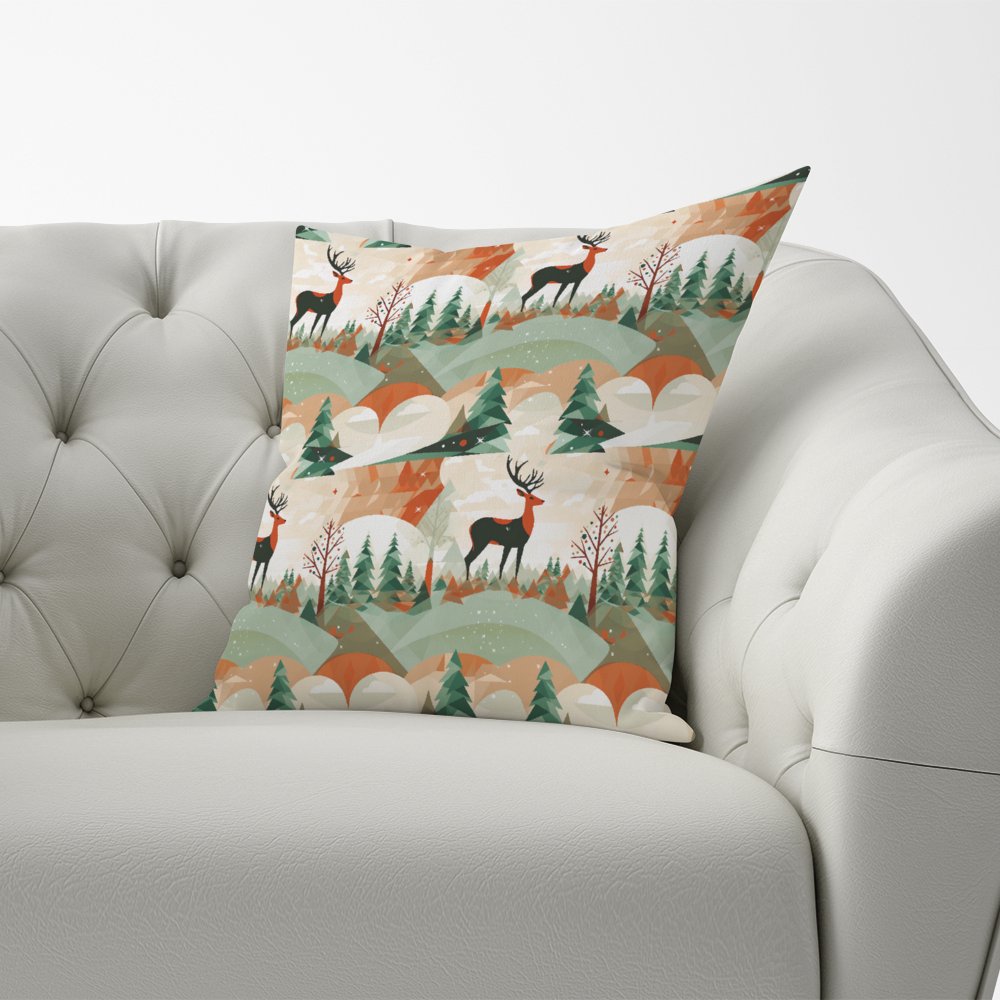 Reindeer On A Snowy Landscape Pattern Cushions