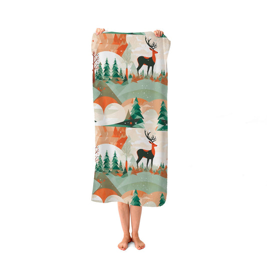 Reindeer On A Snowy Landscape Pattern Beach Towel