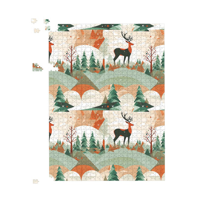 Reindeer On A Snowy Landscape Pattern Jigsaw Puzzle