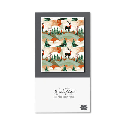 Reindeer On A Snowy Landscape Pattern Jigsaw Puzzle