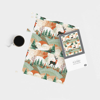 Reindeer On A Snowy Landscape Pattern Jigsaw Puzzle