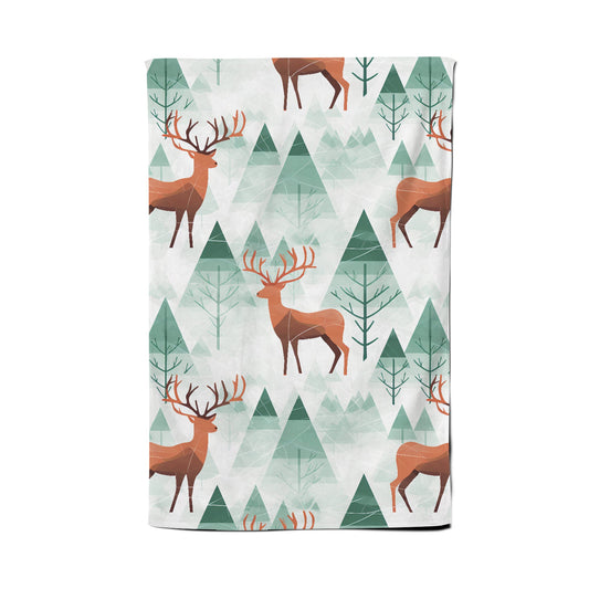 Reindeer On A Snowy Landscape Tea Towel