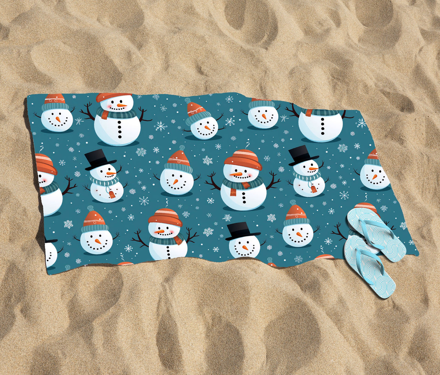 Jolly Christmas Snowmen Beach Towel