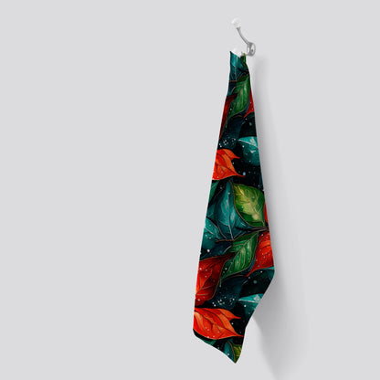 Christmas Watercolour Holly Leaf Tea Towel