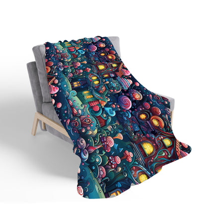 Whimsical Gingerbread House Pattern Sherpa Blanket