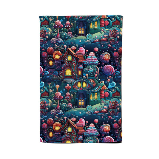 Whimsical Gingerbread House Pattern Tea Towel