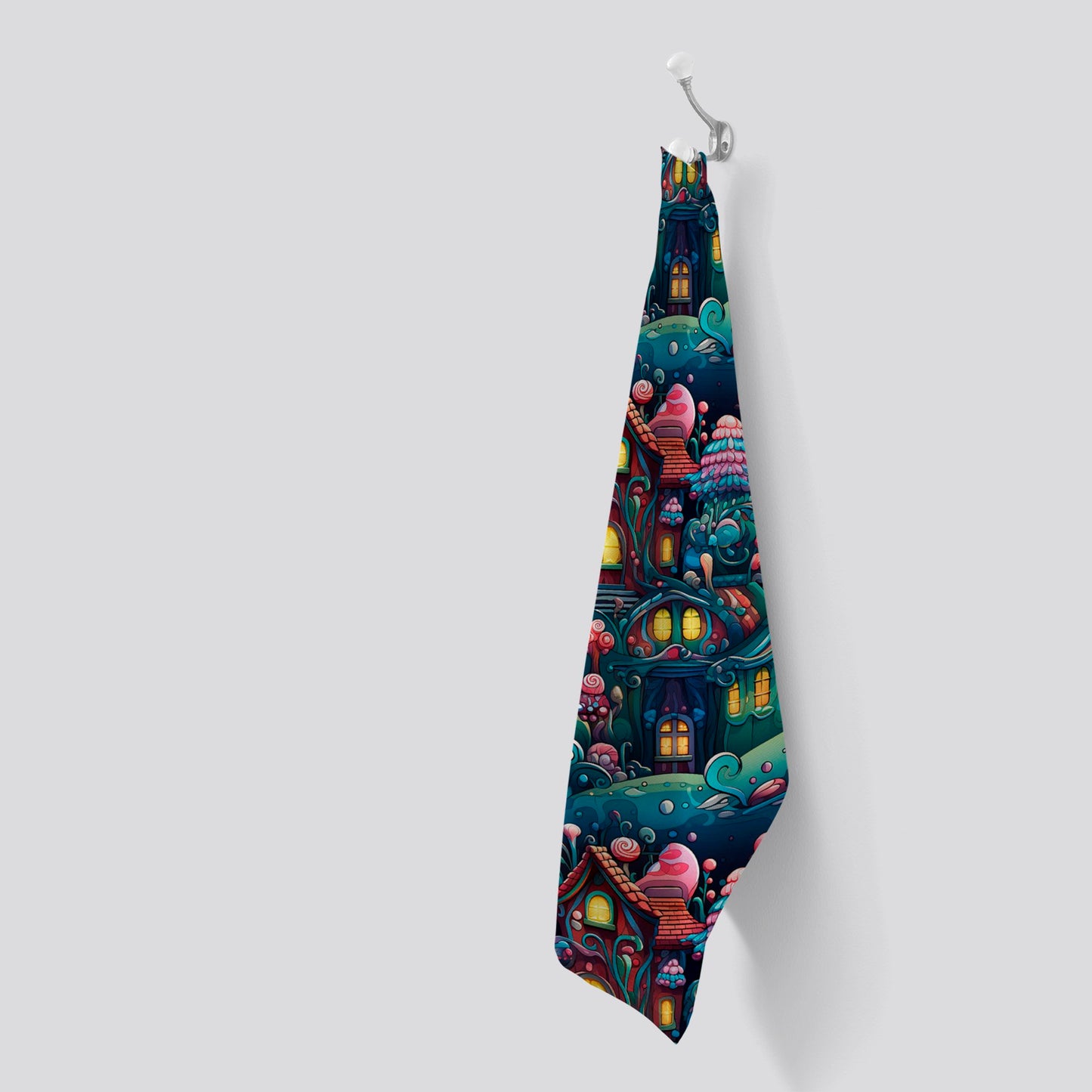 Whimsical Gingerbread House Pattern Tea Towel
