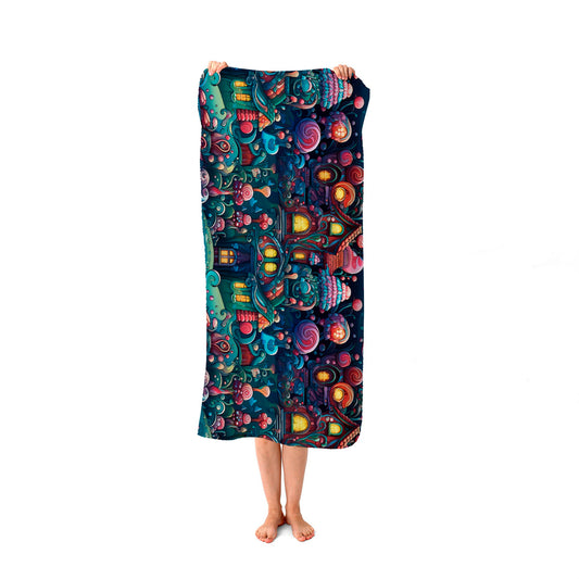 Whimsical Gingerbread House Pattern Beach Towel