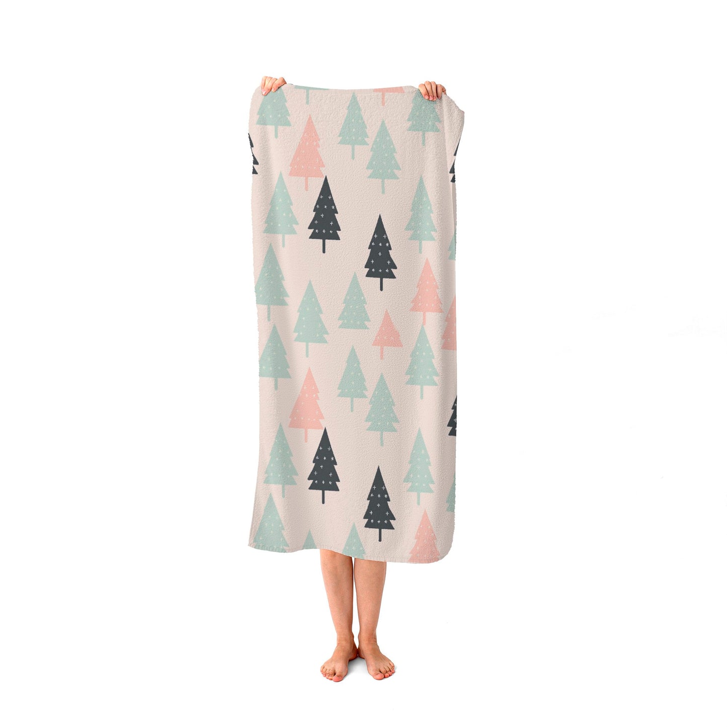 Christmas Tree Silhouette Pattern Beach Towel