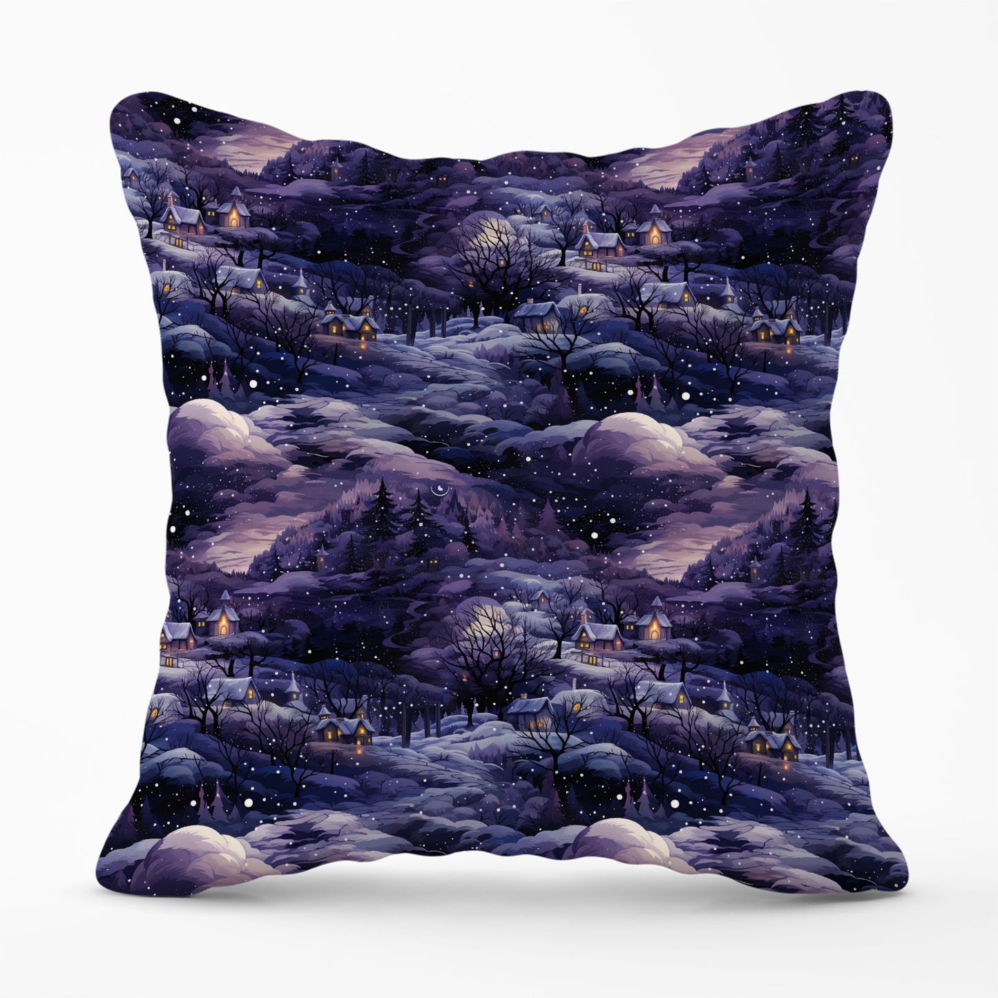 Snowy Christmas Village On A Starry Night Cushions