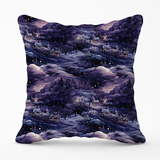 Snowy Christmas Village On A Starry Night Cushions