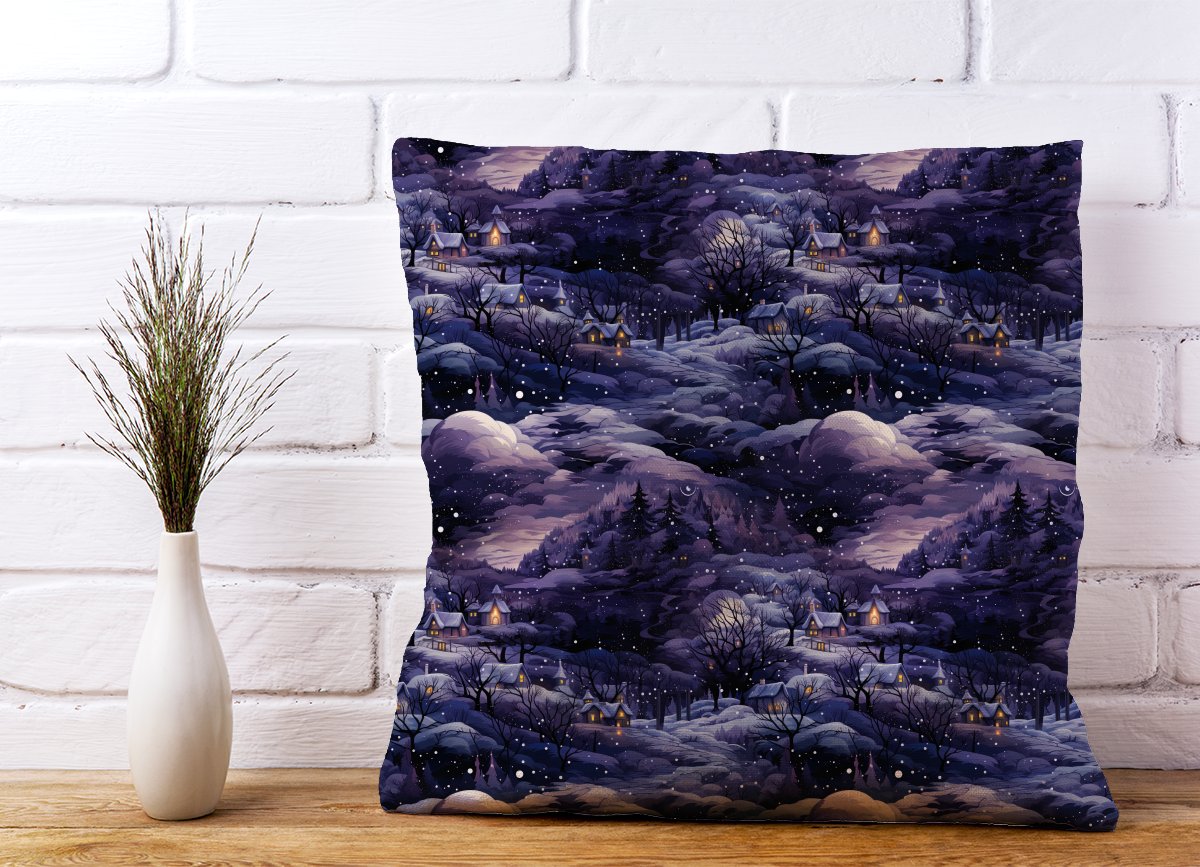Snowy Christmas Village On A Starry Night Cushions
