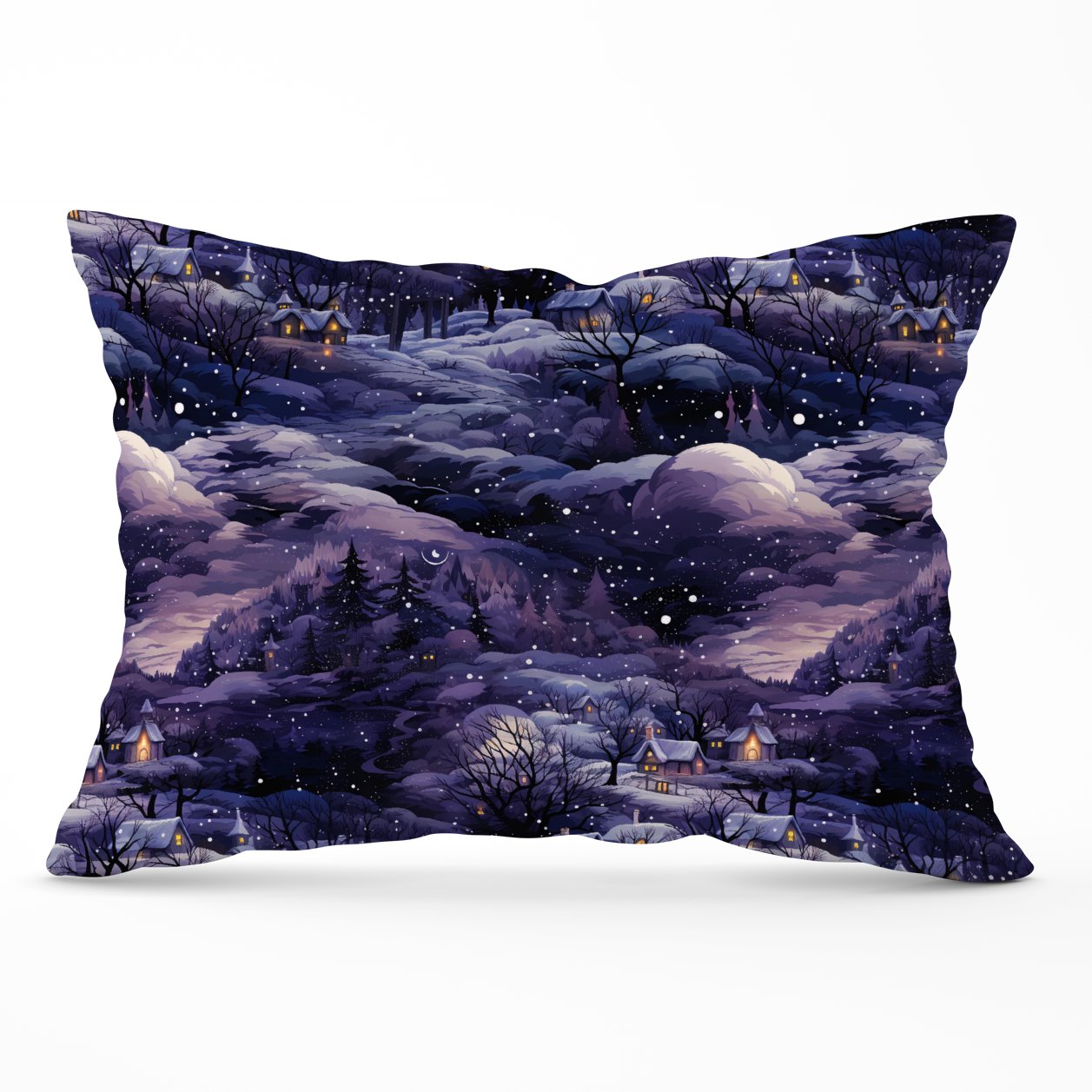 Snowy Christmas Village On A Starry Night Cushions