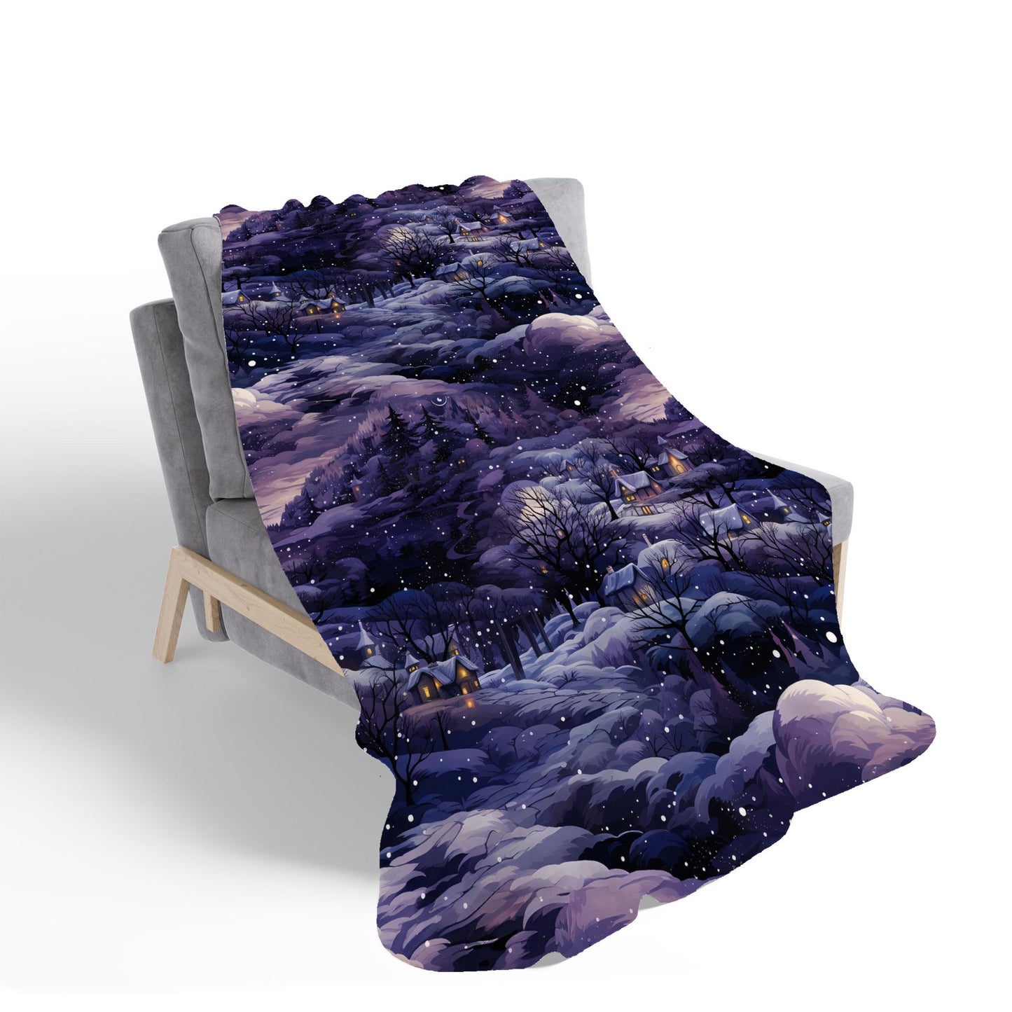 Snowy Christmas Village On A Starry Night Sherpa Blanket