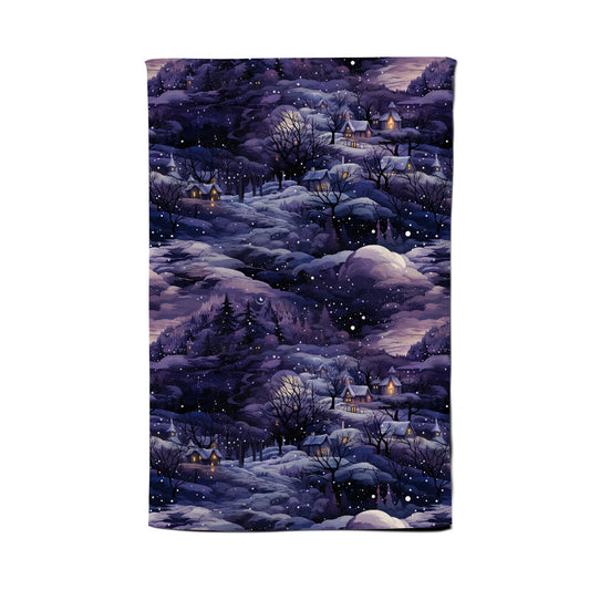 Snowy Christmas Village On A Starry Night Tea Towel