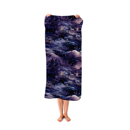 Snowy Christmas Village On A Starry Night Beach Towel