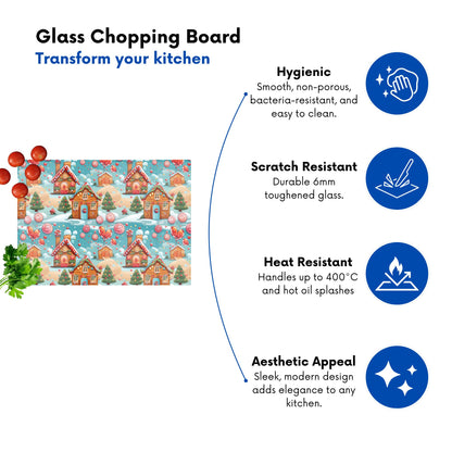 Christmas Gingerbread House Glass Chopping Board