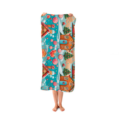 Christmas Gingerbread House Beach Towel