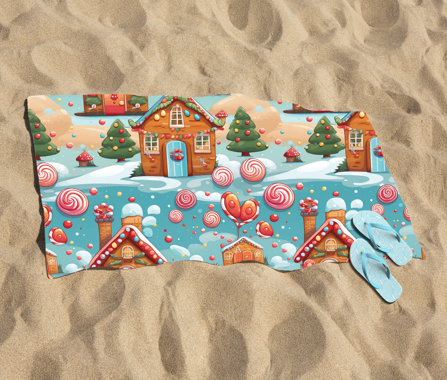 Christmas Gingerbread House Beach Towel