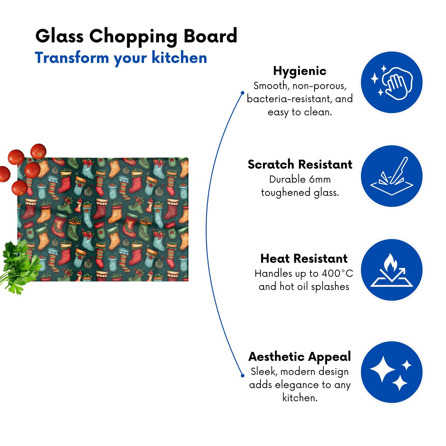 Christmas Stockings Glass Chopping Board