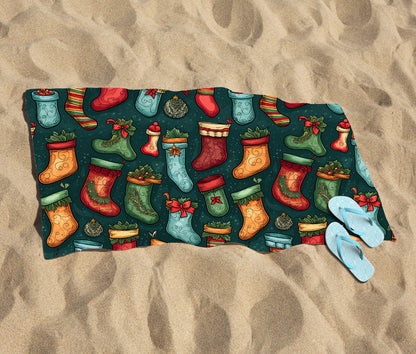 Christmas Stockings Beach Towel