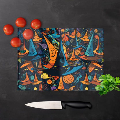 Imaginative Abstract Witches Hats Glass Chopping Board