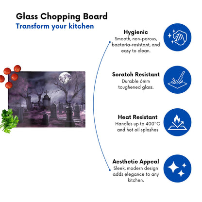 Witchs Moonlit Cemetery Design Glass Chopping Board
