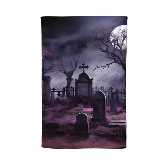 Witchs Moonlit Cemetery Design Tea Towel