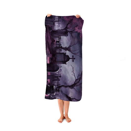 Witchs Moonlit Cemetery Design Beach Towel