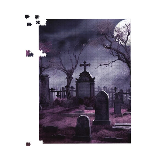 Witchs Moonlit Cemetery Design Jigsaw Puzzle
