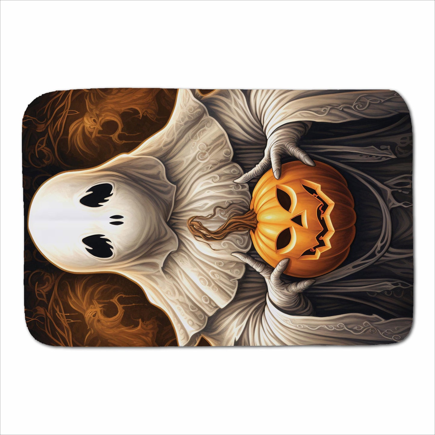 Spooky White Ghost Holding Pumpkin Sherpa Blanket