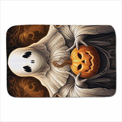 Spooky White Ghost Holding Pumpkin Sherpa Blanket