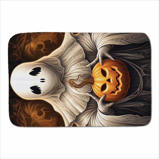 Spooky White Ghost Holding Pumpkin Sherpa Blanket