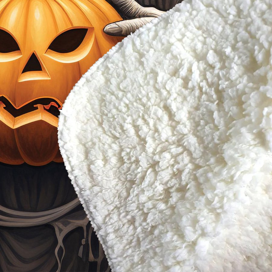 Spooky White Ghost Holding Pumpkin Sherpa Blanket