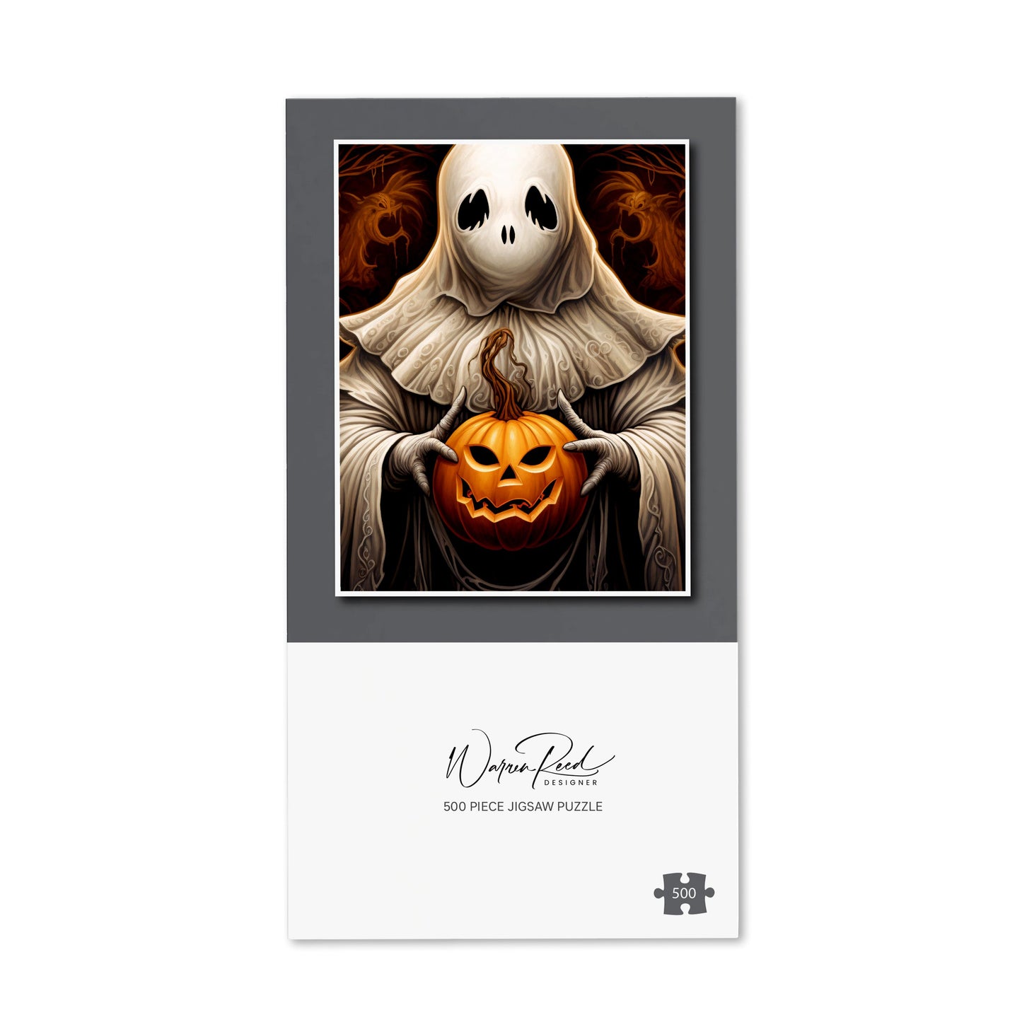 Spooky White Ghost Holding Pumpkin Jigsaw Puzzle