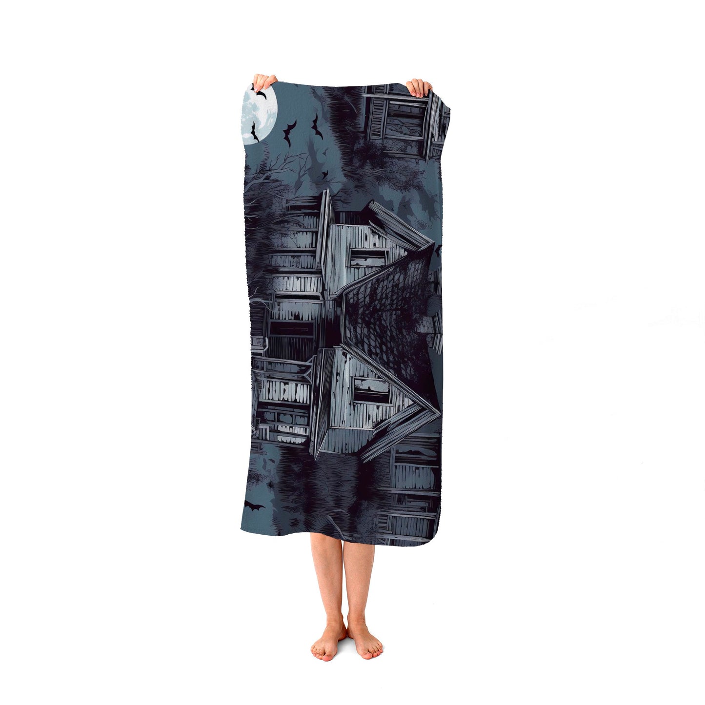 Spooky Shadowy Haunted House Beach Towel