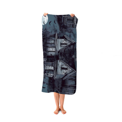 Spooky Shadowy Haunted House Beach Towel