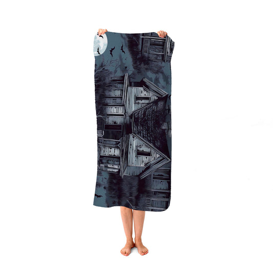 Spooky Shadowy Haunted House Beach Towel