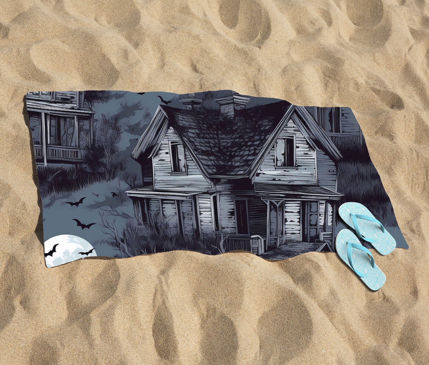 Spooky Shadowy Haunted House Beach Towel