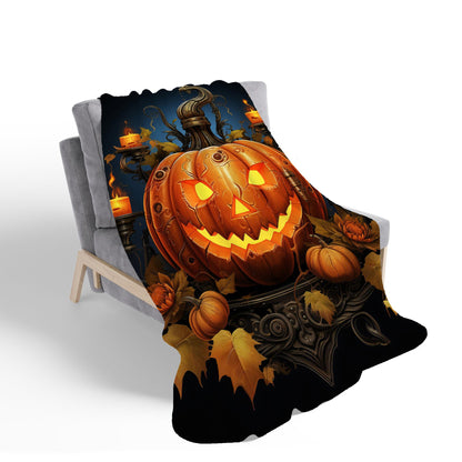 Spooy Pumpkin And Small Candles Sherpa Blanket