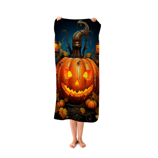 Spooy Pumpkin And Small Candles Beach Towel
