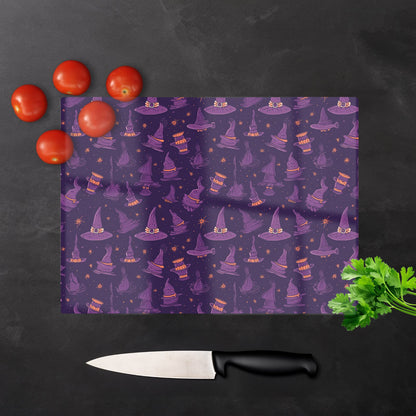 Witch Hats And Broomsticks Glass Chopping Board