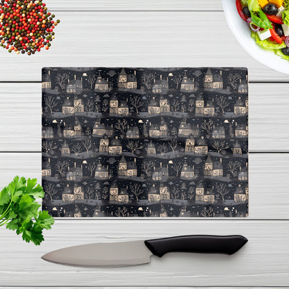 Spooky Haunted Houses Glass Chopping Board