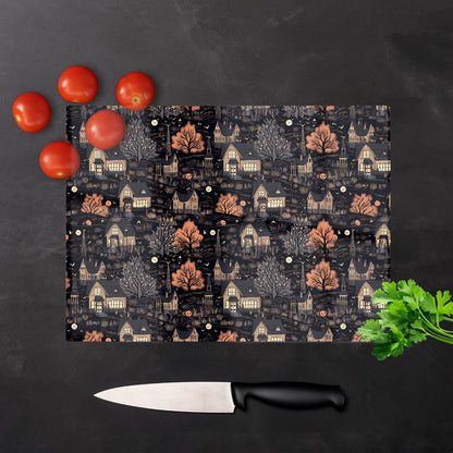 Spooky Haunted Houses Pattern Glass Chopping Board