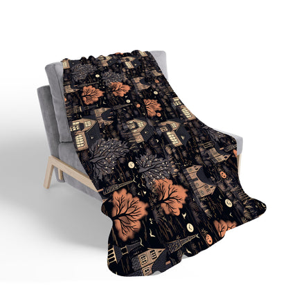 Spooky Haunted Houses Pattern Sherpa Blanket