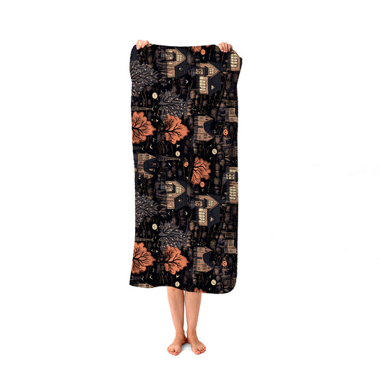 Spooky Haunted Houses Pattern Beach Towel